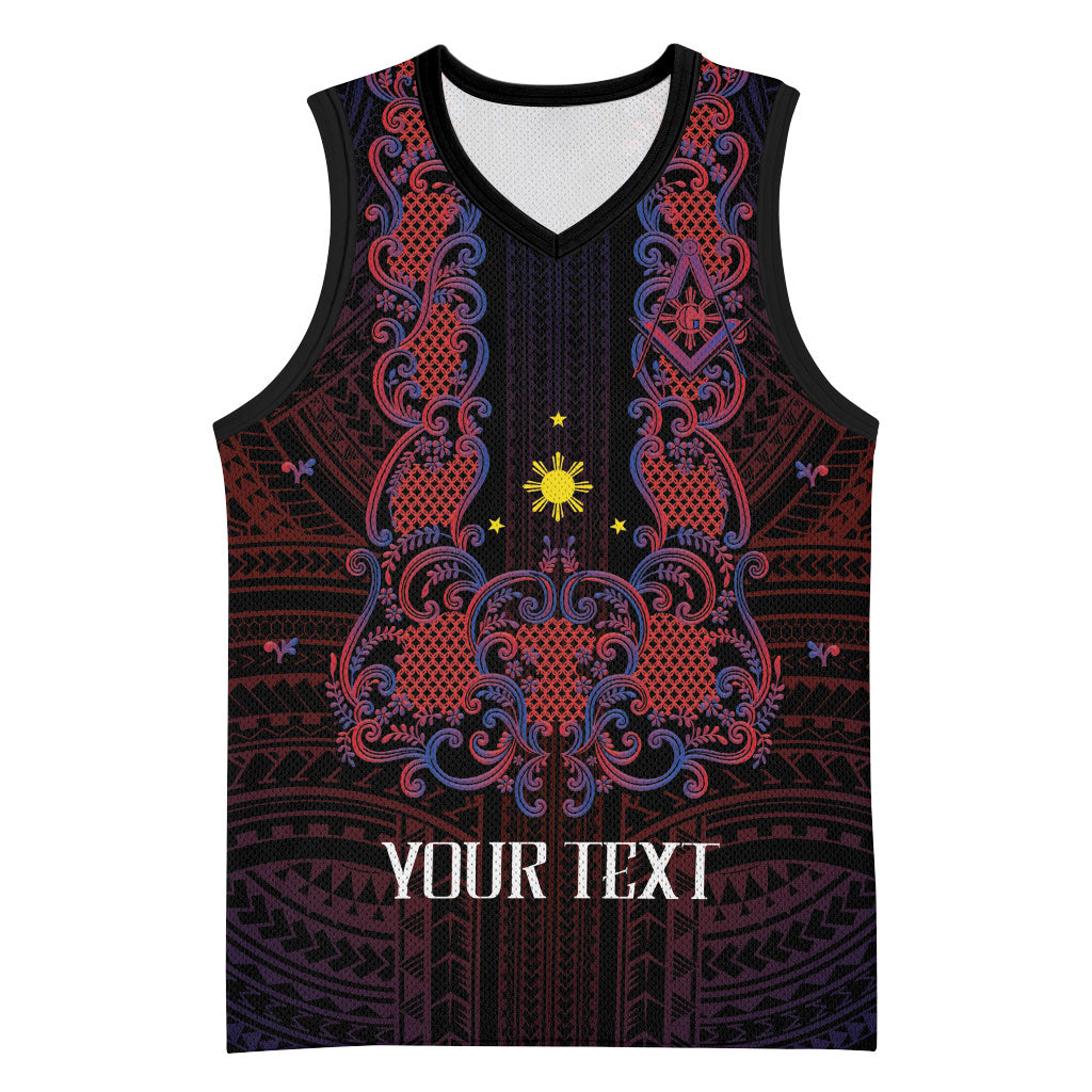 Personalised Philippines Barong Tagalog Freemasonry Basketball Jersey Filipino Masonic Polynesian Pattern