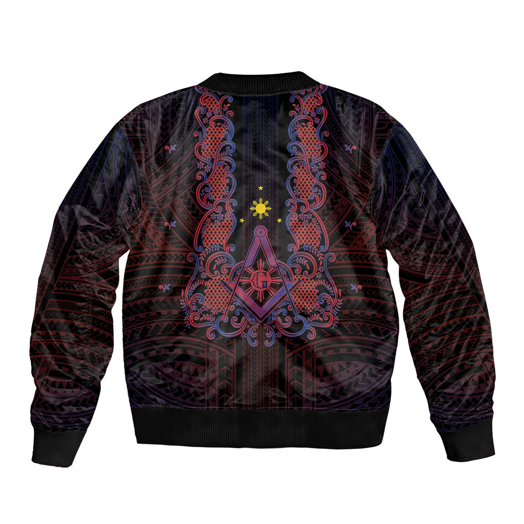 Personalised Philippines Barong Tagalog Freemasonry Bomber Jacket Filipino Masonic Polynesian Pattern