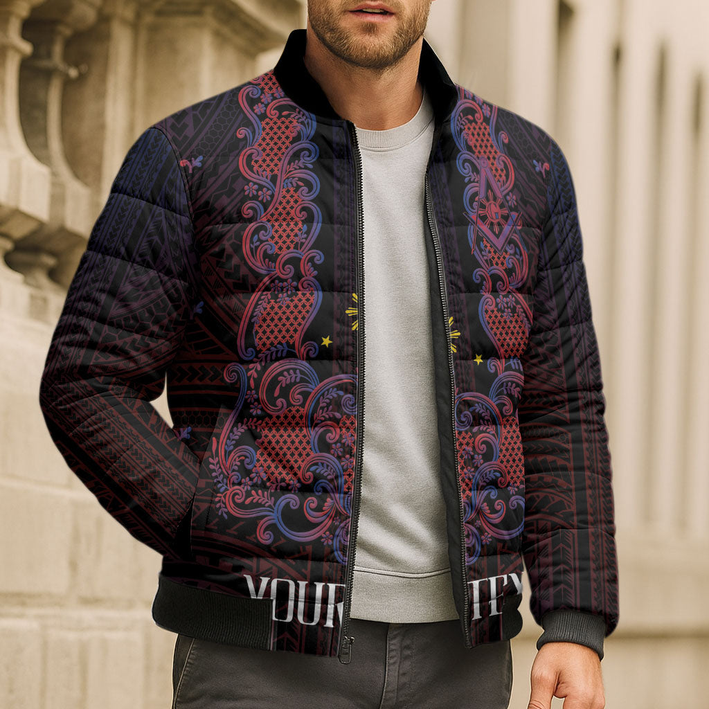 Personalised Philippines Barong Tagalog Freemasonry Bomber Puffer Jacket Filipino Masonic Polynesian Pattern