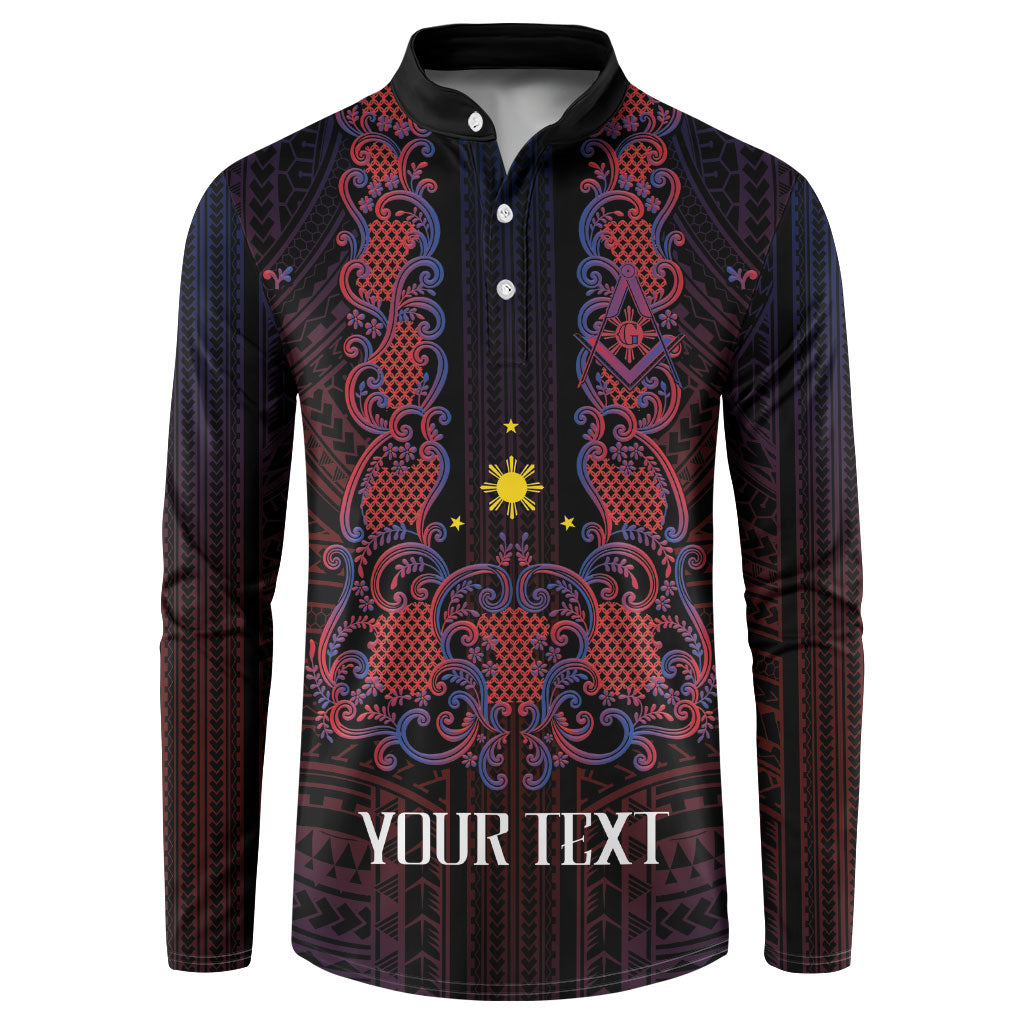 Personalised Philippines Barong Tagalog Freemasonry Button Sweatshirt Filipino Masonic Polynesian Pattern