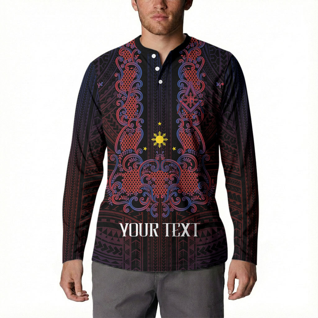 Personalised Philippines Barong Tagalog Freemasonry Button Sweatshirt Filipino Masonic Polynesian Pattern