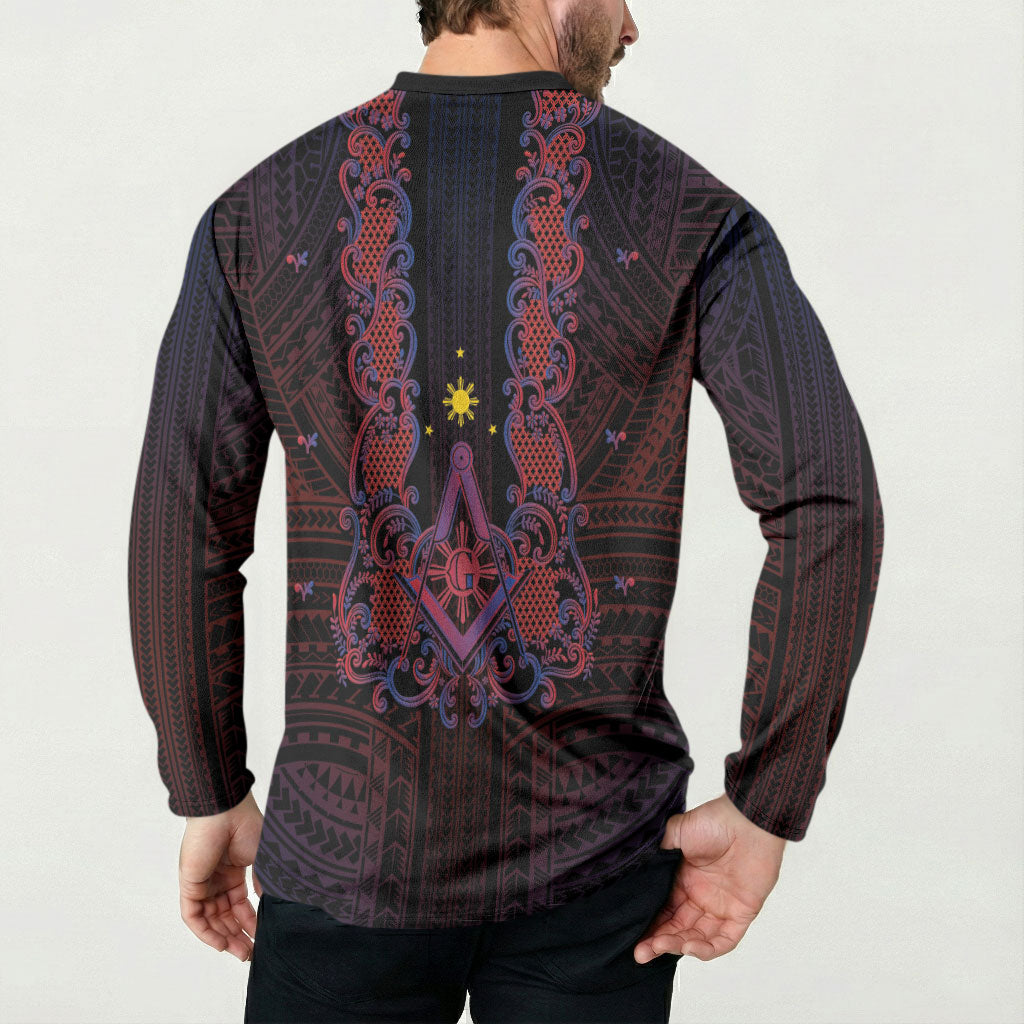 Personalised Philippines Barong Tagalog Freemasonry Button Sweatshirt Filipino Masonic Polynesian Pattern