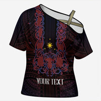 Personalised Philippines Barong Tagalog Freemasonry Cross Shoulder Shirt Filipino Masonic Polynesian Pattern