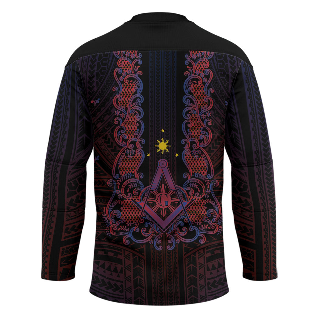 Personalised Philippines Barong Tagalog Freemasonry Hockey Jersey Filipino Masonic Polynesian Pattern