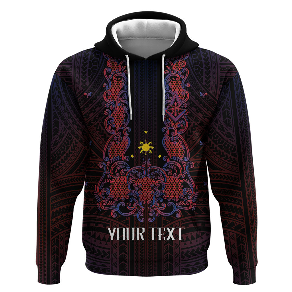 Personalised Philippines Barong Tagalog Freemasonry Hoodie Filipino Masonic Polynesian Pattern