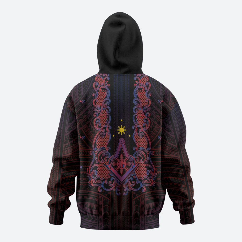 Personalised Philippines Barong Tagalog Freemasonry Hoodie Filipino Masonic Polynesian Pattern