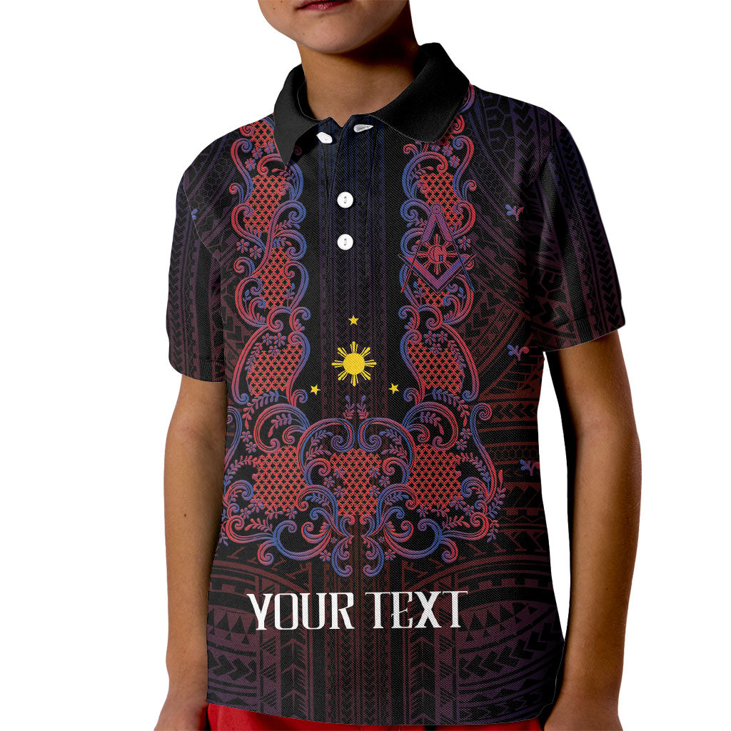 Personalised Philippines Barong Tagalog Freemasonry Kid Polo Shirt Filipino Masonic Polynesian Pattern