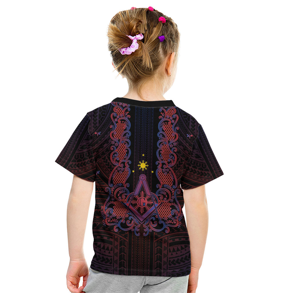 Personalised Philippines Barong Tagalog Freemasonry Kid T Shirt Filipino Masonic Polynesian Pattern