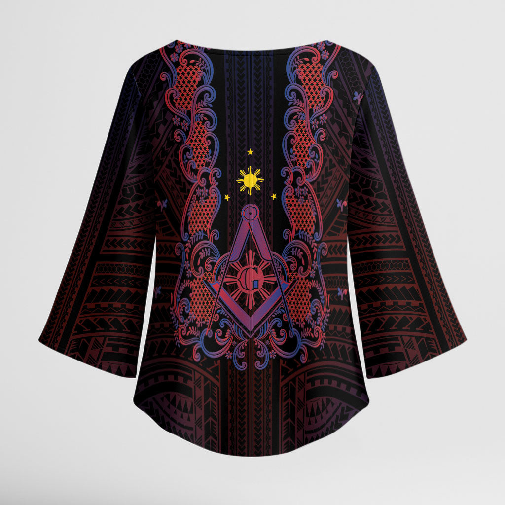 Personalised Philippines Barong Tagalog Freemasonry Kimono Sleeve Blouse Filipino Masonic Polynesian Pattern