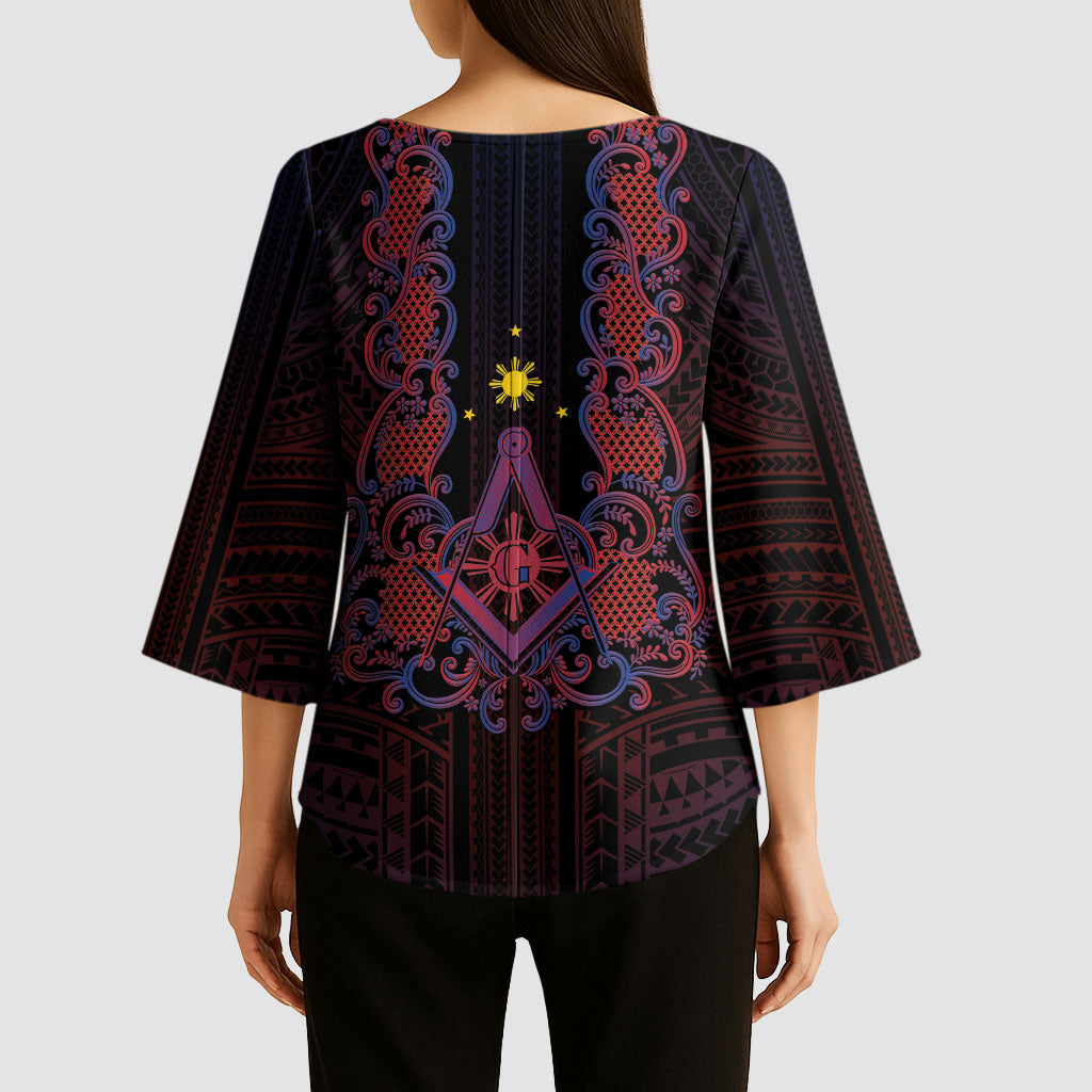 Personalised Philippines Barong Tagalog Freemasonry Kimono Sleeve Blouse Filipino Masonic Polynesian Pattern