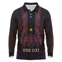 Personalised Philippines Barong Tagalog Freemasonry Long Sleeve Polo Shirt Filipino Masonic Polynesian Pattern