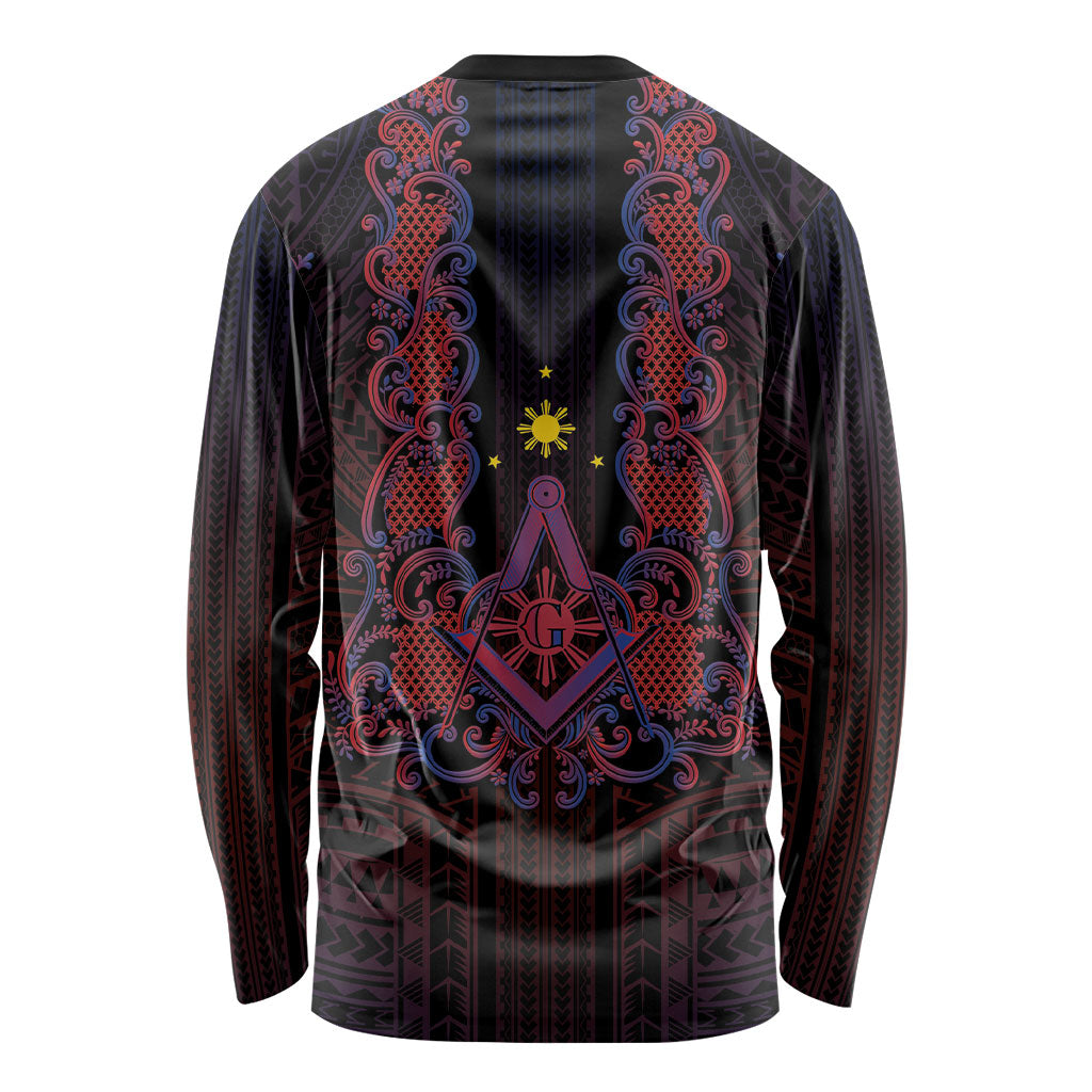 Personalised Philippines Barong Tagalog Freemasonry Long Sleeve Shirt Filipino Masonic Polynesian Pattern