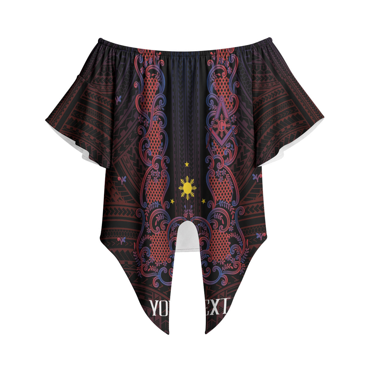 Personalised Philippines Barong Tagalog Freemasonry Off Shoulder Wrap Waist Top Filipino Masonic Polynesian Pattern
