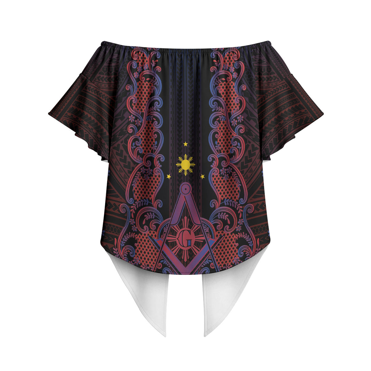 Personalised Philippines Barong Tagalog Freemasonry Off Shoulder Wrap Waist Top Filipino Masonic Polynesian Pattern