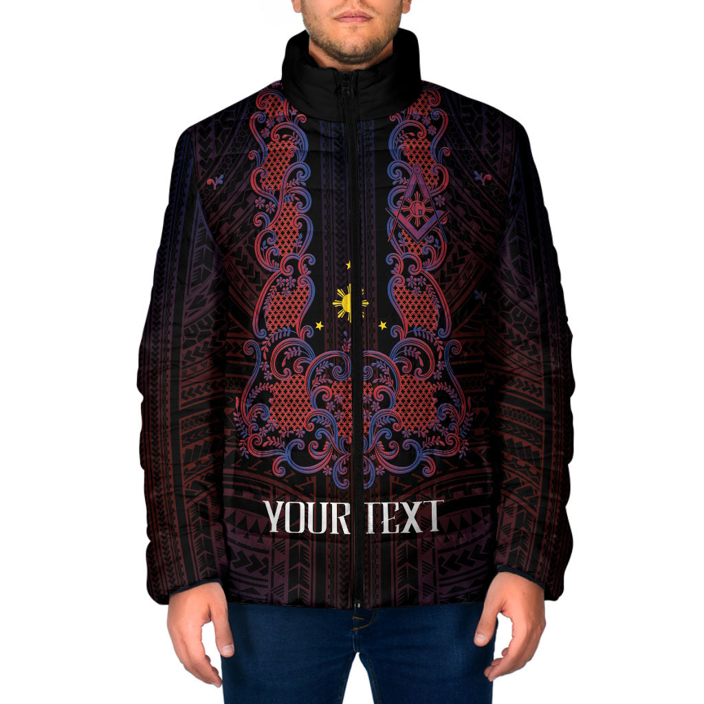 Personalised Philippines Barong Tagalog Freemasonry Padded Jacket Filipino Masonic Polynesian Pattern