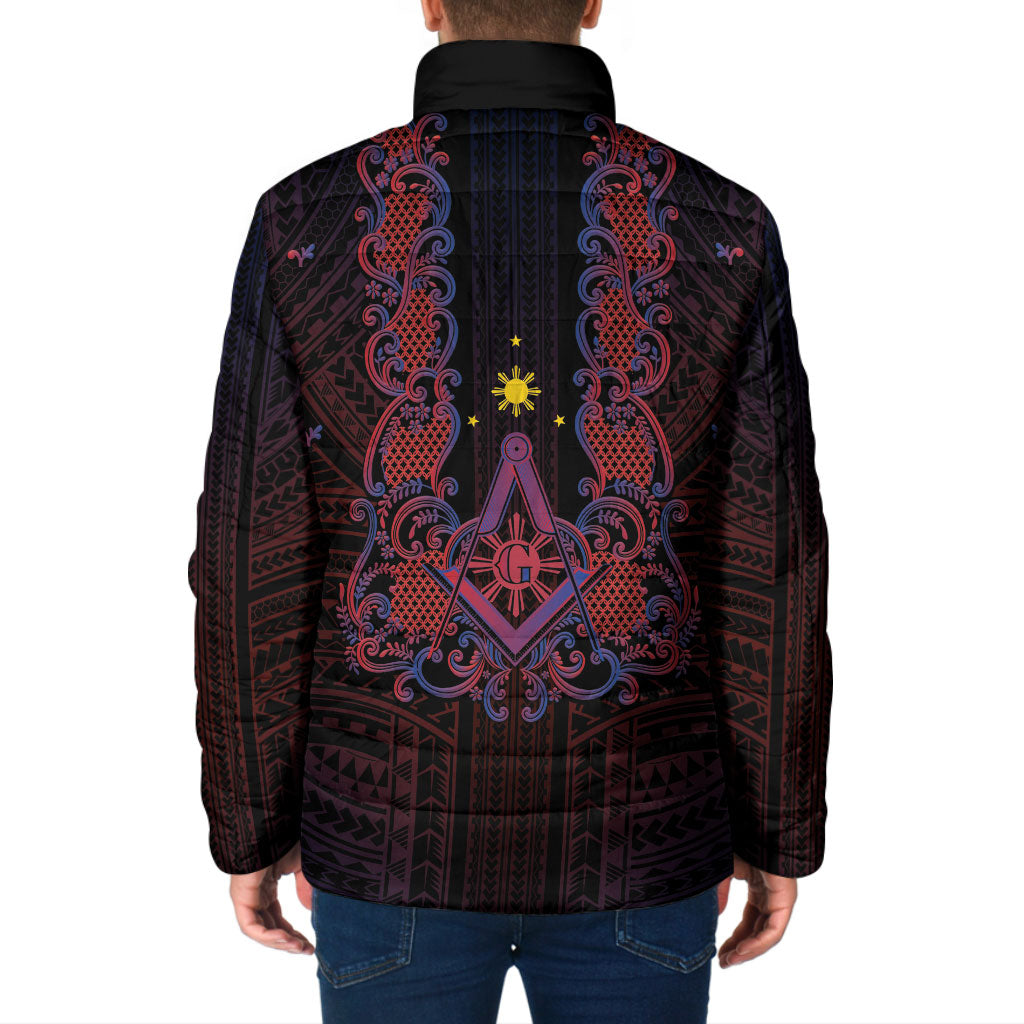 Personalised Philippines Barong Tagalog Freemasonry Padded Jacket Filipino Masonic Polynesian Pattern