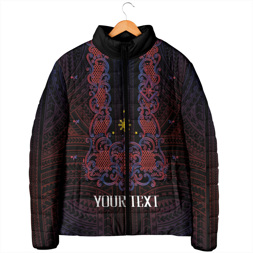 Personalised Philippines Barong Tagalog Freemasonry Padded Jacket Filipino Masonic Polynesian Pattern