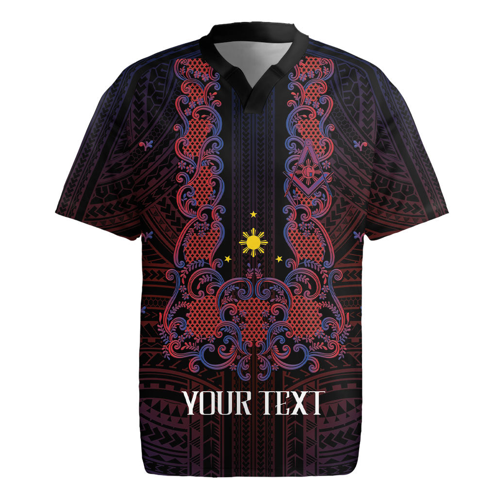 Personalised Philippines Barong Tagalog Freemasonry Rugby Jersey Filipino Masonic Polynesian Pattern