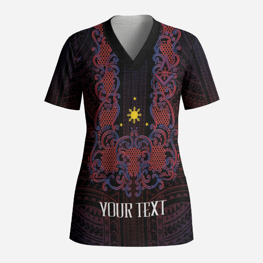 Personalised Philippines Barong Tagalog Freemasonry Scrub Top Filipino Masonic Polynesian Pattern