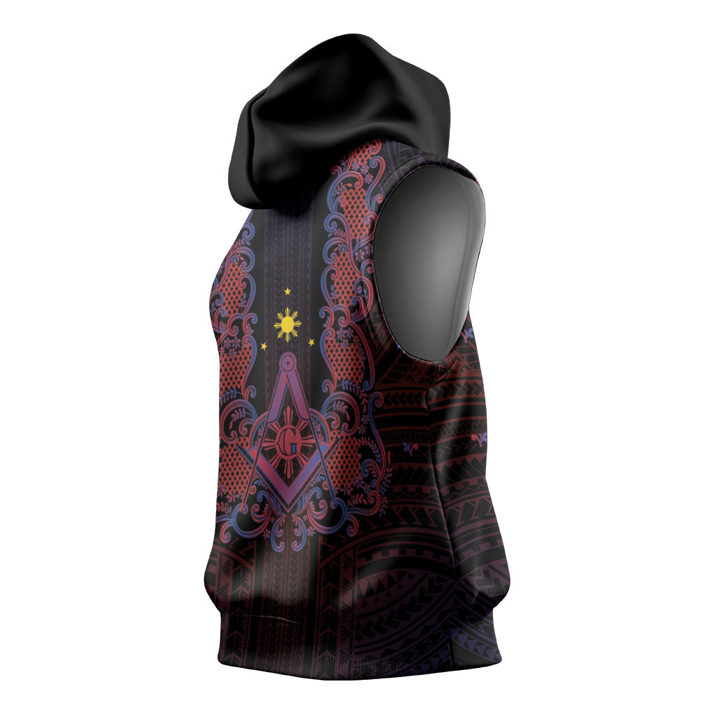 Personalised Philippines Barong Tagalog Freemasonry Sleeveless Hoodie Filipino Masonic Polynesian Pattern