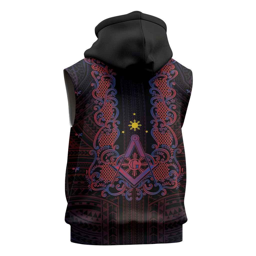 Personalised Philippines Barong Tagalog Freemasonry Sleeveless Zip Hoodie Filipino Masonic Polynesian Pattern