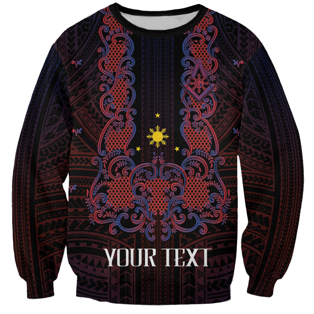 Personalised Philippines Barong Tagalog Freemasonry Sweatshirt Filipino Masonic Polynesian Pattern