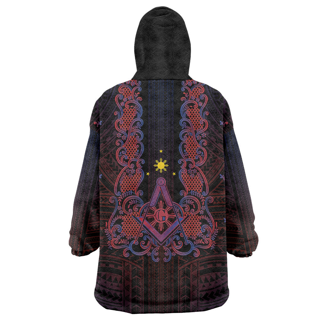Personalised Philippines Barong Tagalog Freemasonry Wearable Blanket Hoodie Filipino Masonic Polynesian Pattern
