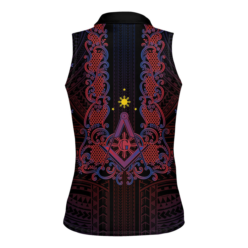 Personalised Philippines Barong Tagalog Freemasonry Women Sleeveless Polo Shirt Filipino Masonic Polynesian Pattern