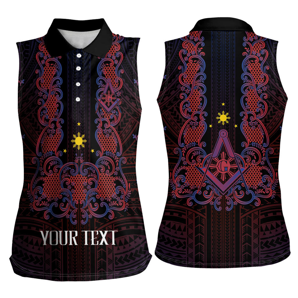 Personalised Philippines Barong Tagalog Freemasonry Women Sleeveless Polo Shirt Filipino Masonic Polynesian Pattern