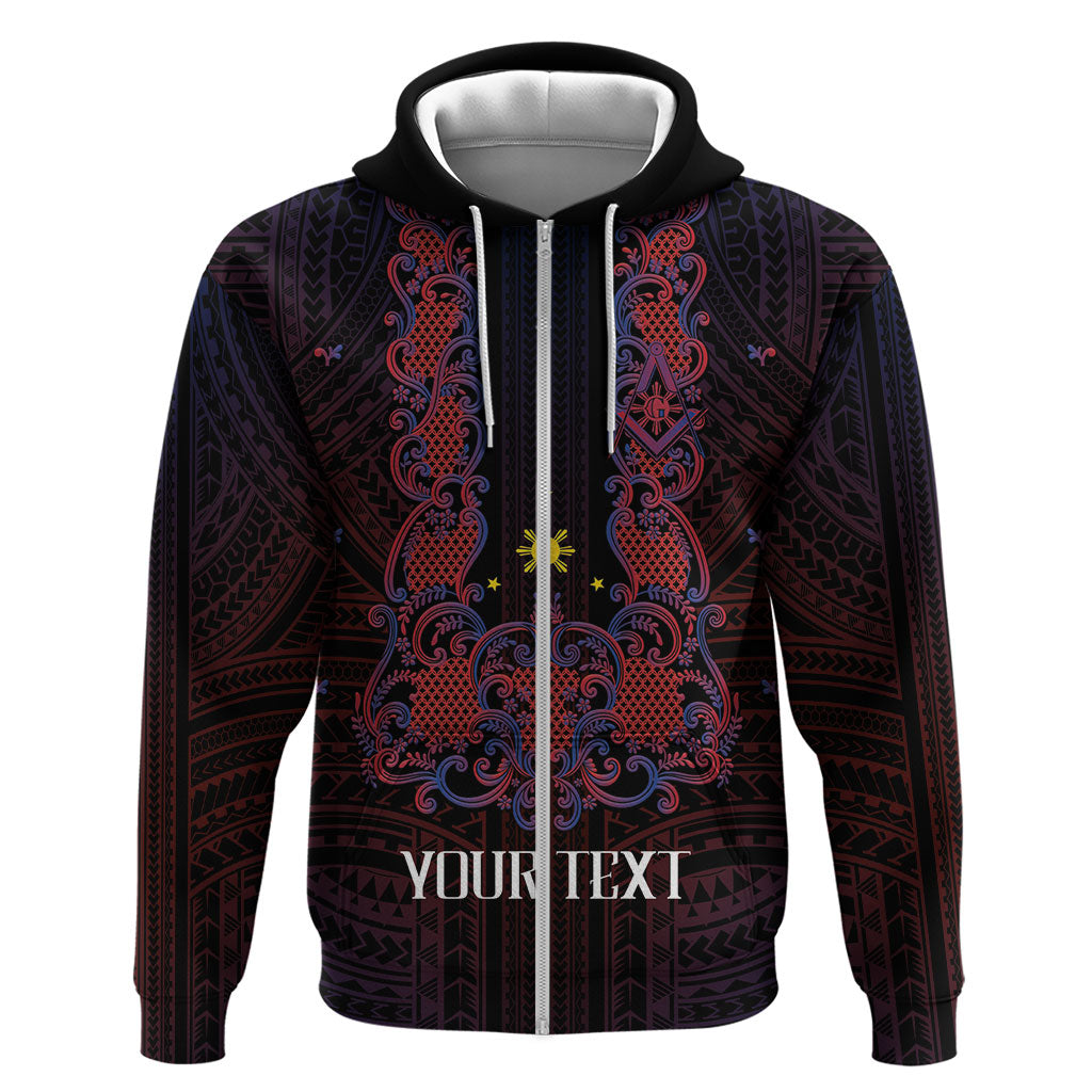 Personalised Philippines Barong Tagalog Freemasonry Zip Hoodie Filipino Masonic Polynesian Pattern