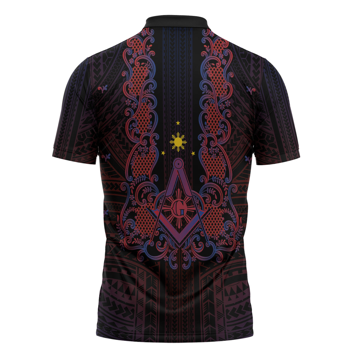 Personalised Philippines Barong Tagalog Freemasonry Zipper Polo Shirt Filipino Masonic Polynesian Pattern