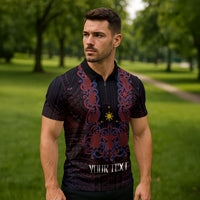 Personalised Philippines Barong Tagalog Freemasonry Zipper Polo Shirt Filipino Masonic Polynesian Pattern