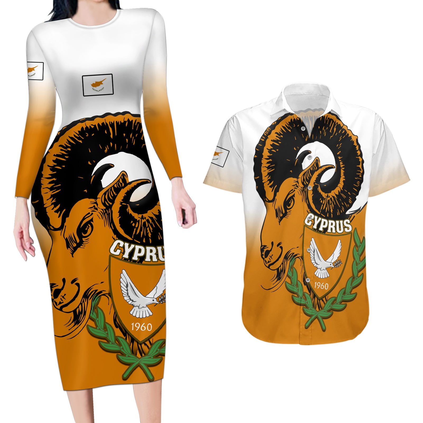cyprus-independence-day-couples-matching-long-sleeve-bodycon-dress-and-hawaiian-shirt-coat-of-arms-with-cypriot-mouflon-gradient-style