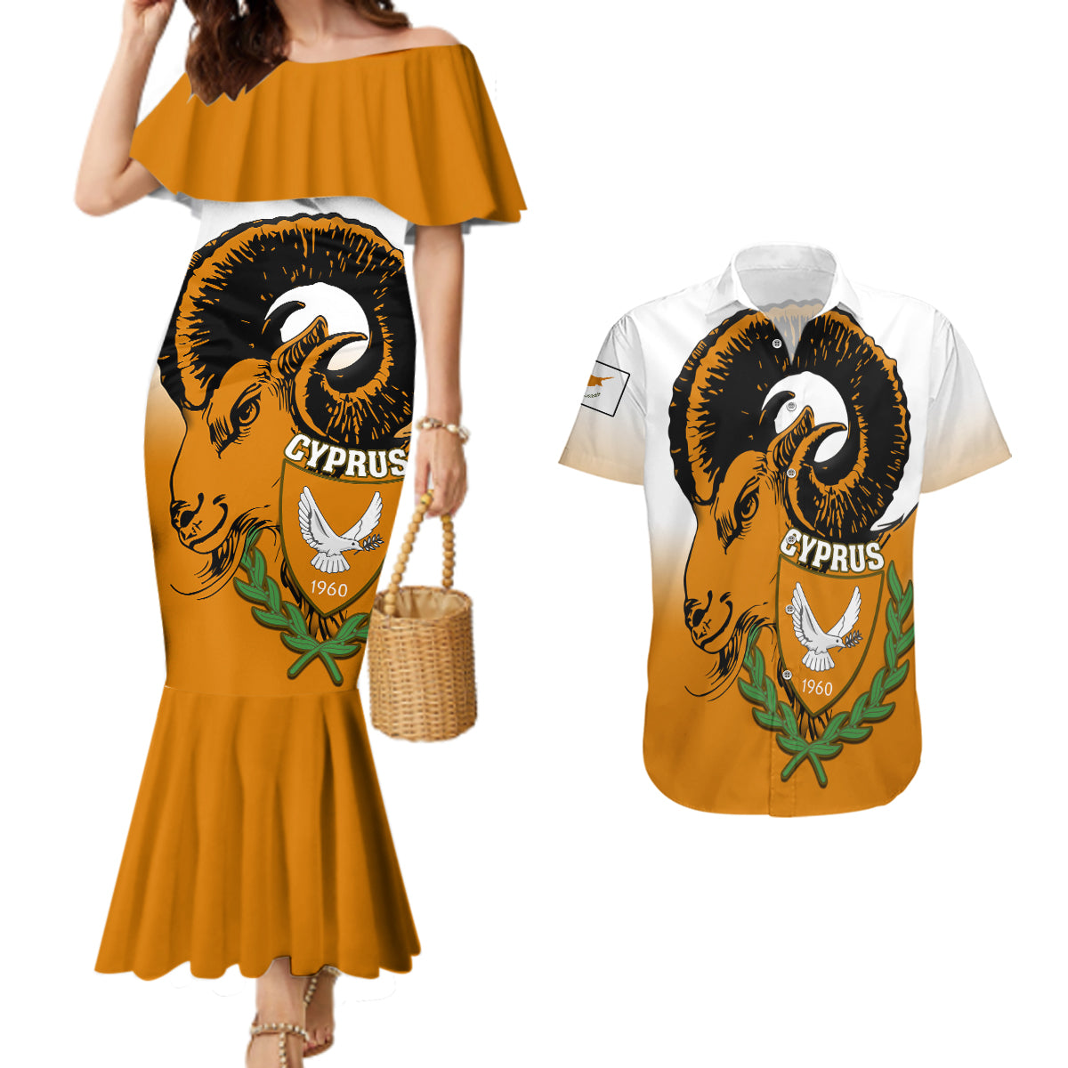 cyprus-independence-day-couples-matching-mermaid-dress-and-hawaiian-shirt-coat-of-arms-with-cypriot-mouflon-gradient-style