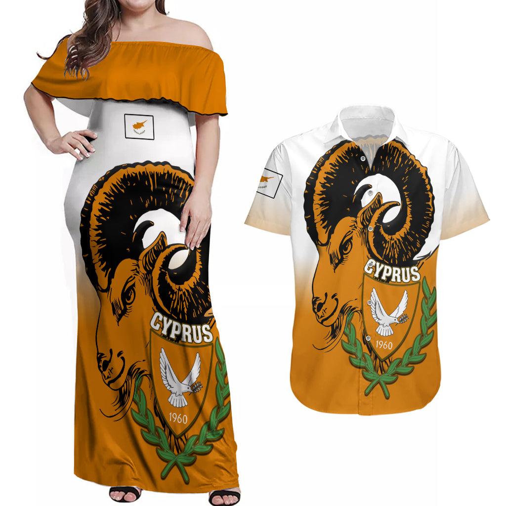 cyprus-independence-day-couples-matching-off-shoulder-maxi-dress-and-hawaiian-shirt-coat-of-arms-with-cypriot-mouflon-gradient-style
