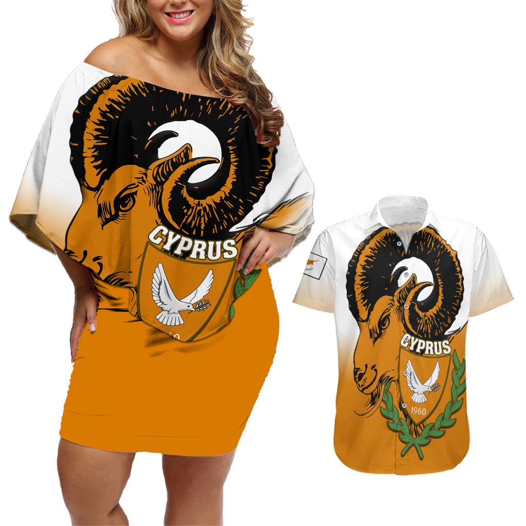 cyprus-independence-day-couples-matching-off-shoulder-short-dress-and-hawaiian-shirt-coat-of-arms-with-cypriot-mouflon-gradient-style