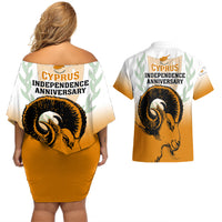 Cyprus Independence Day Couples Matching Off Shoulder Short Dress and Hawaiian Shirt Coat Of Arms With Cypriot Mouflon Gradient Style - Wonder Print Shop