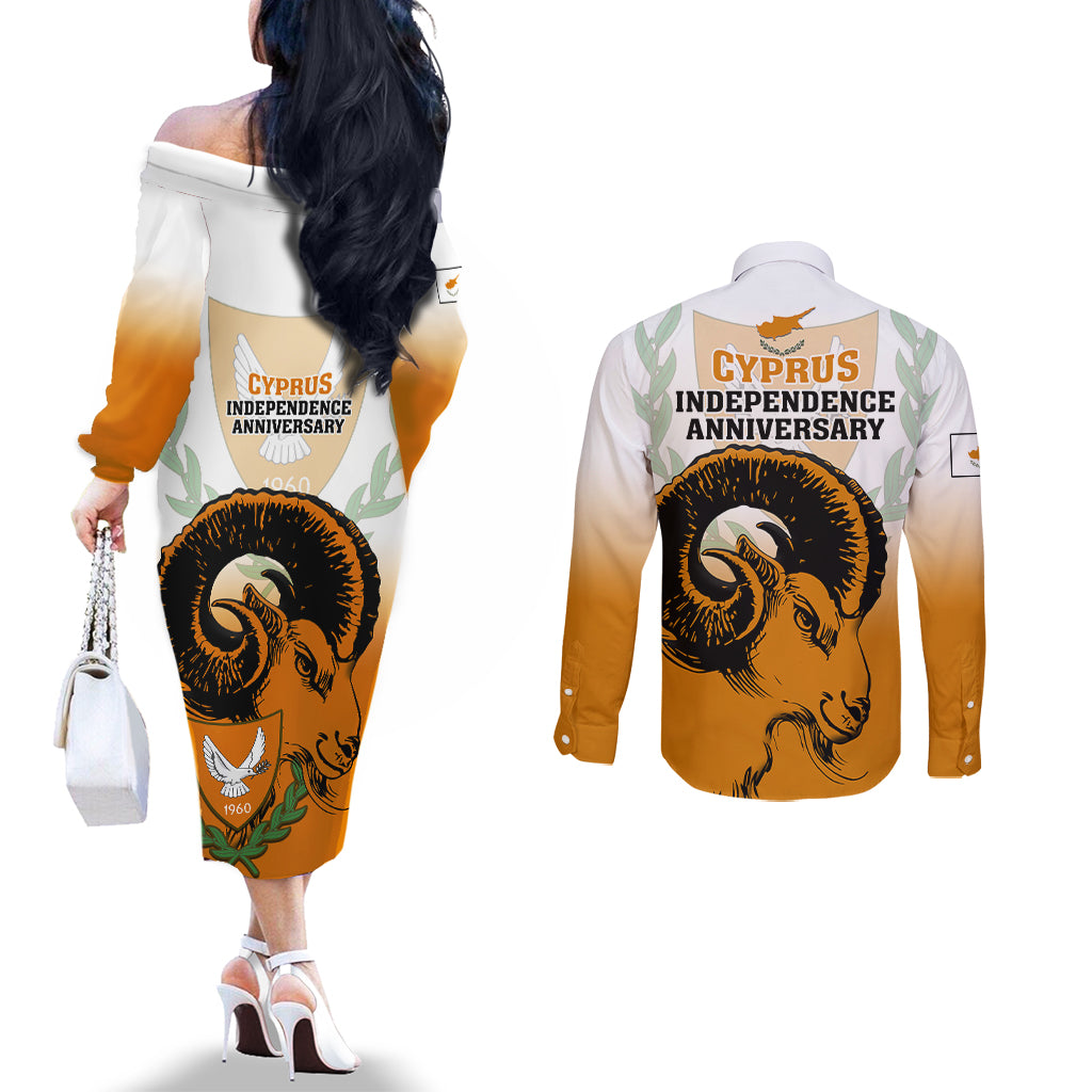 cyprus-independence-day-couples-matching-off-the-shoulder-long-sleeve-dress-and-long-sleeve-button-shirts-coat-of-arms-with-cypriot-mouflon-gradient-style