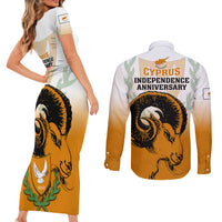 Cyprus Independence Day Couples Matching Short Sleeve Bodycon Dress and Long Sleeve Button Shirts Coat Of Arms With Cypriot Mouflon Gradient Style - Wonder Print Shop