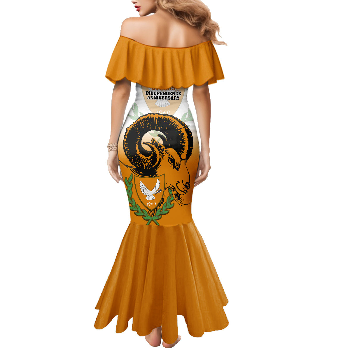 Cyprus Independence Day Family Matching Mermaid Dress and Hawaiian Shirt Coat Of Arms With Cypriot Mouflon Gradient Style - Wonder Print Shop