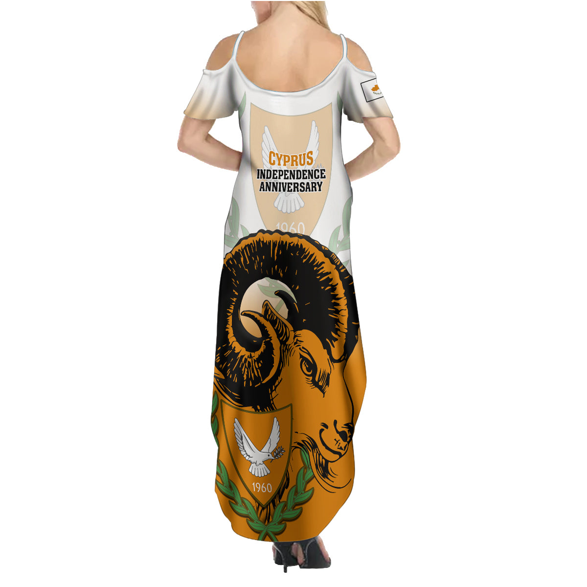 Cyprus Independence Day Family Matching Summer Maxi Dress and Hawaiian Shirt Coat Of Arms With Cypriot Mouflon Gradient Style - Wonder Print Shop