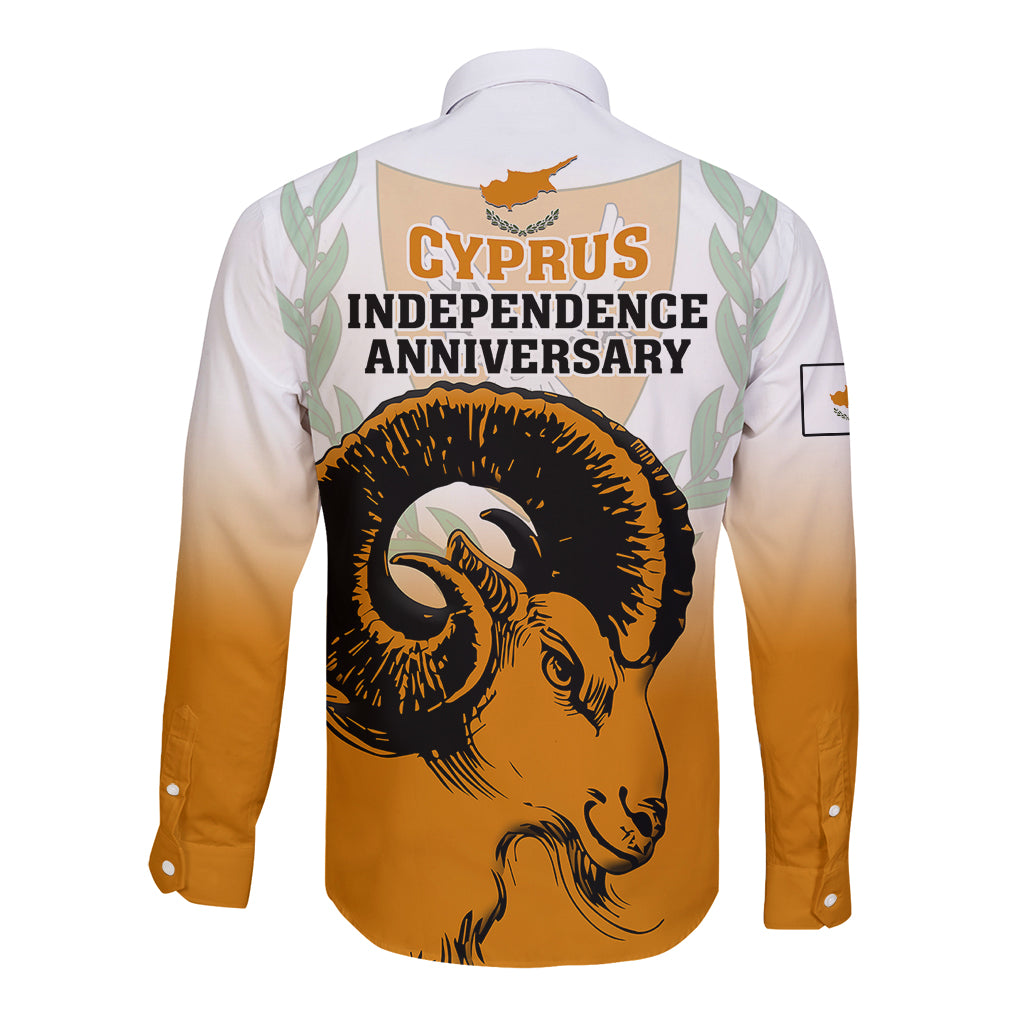 Cyprus Independence Day Long Sleeve Button Shirt Coat Of Arms With Cypriot Mouflon Gradient Style - Wonder Print Shop