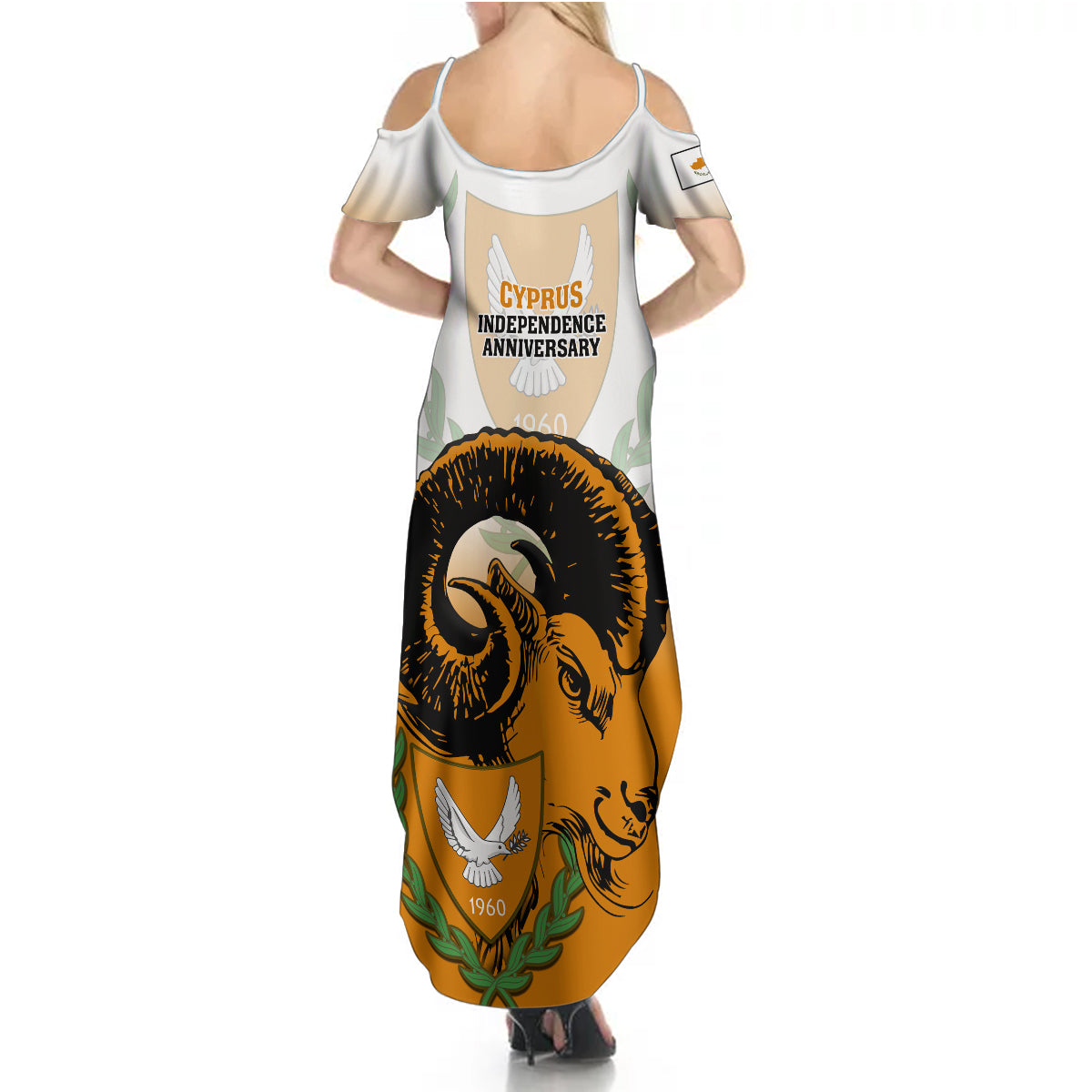 Cyprus Independence Day Summer Maxi Dress Coat Of Arms With Cypriot Mouflon Gradient Style - Wonder Print Shop