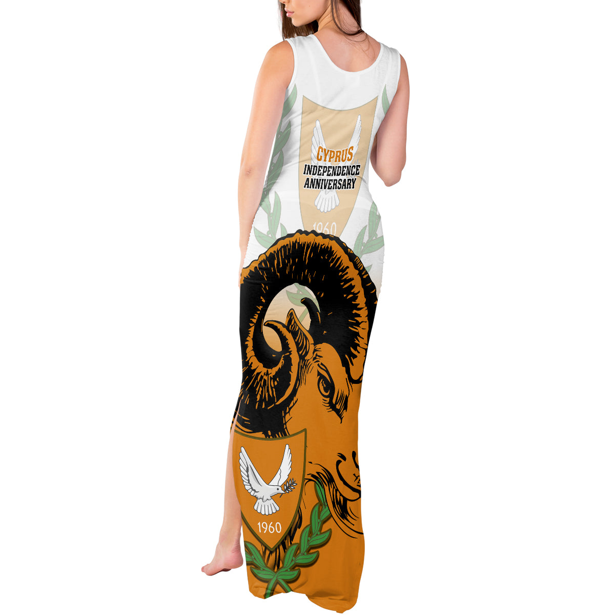 Cyprus Independence Day Tank Maxi Dress Coat Of Arms With Cypriot Mouflon Gradient Style - Wonder Print Shop