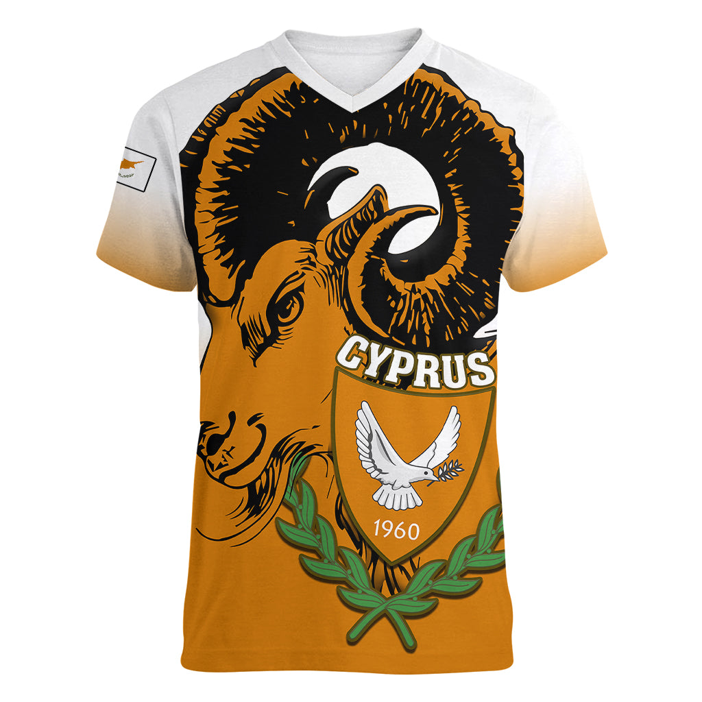 cyprus-independence-day-women-v-neck-t-shirt-coat-of-arms-with-cypriot-mouflon-gradient-style