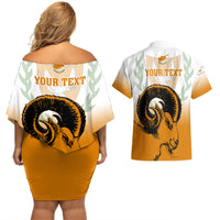 Personalised Cyprus Independence Day Couples Matching Off Shoulder Short Dress and Hawaiian Shirt Coat Of Arms With Cypriot Mouflon Gradient Style - Wonder Print Shop