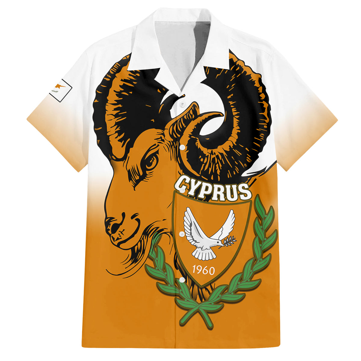 Personalised Cyprus Independence Day Family Matching Mermaid Dress and Hawaiian Shirt Coat Of Arms With Cypriot Mouflon Gradient Style - Wonder Print Shop