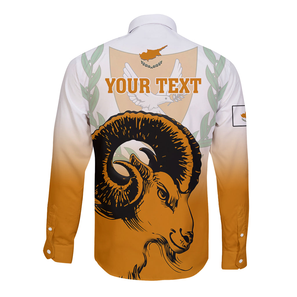Personalised Cyprus Independence Day Long Sleeve Button Shirt Coat Of Arms With Cypriot Mouflon Gradient Style - Wonder Print Shop