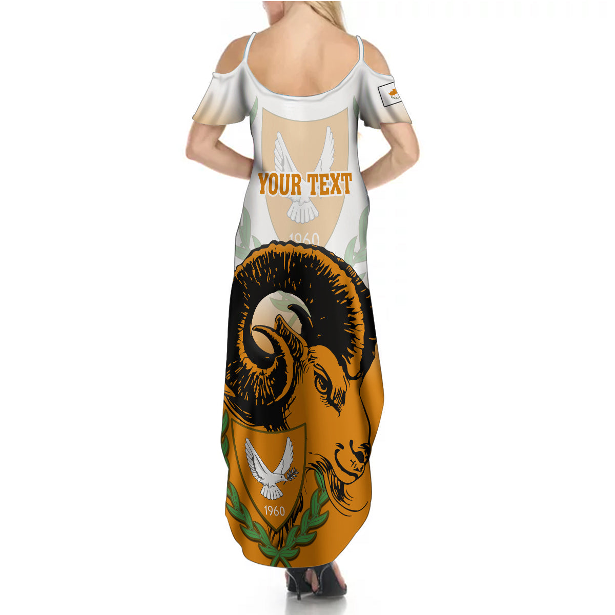 Personalised Cyprus Independence Day Summer Maxi Dress Coat Of Arms With Cypriot Mouflon Gradient Style - Wonder Print Shop
