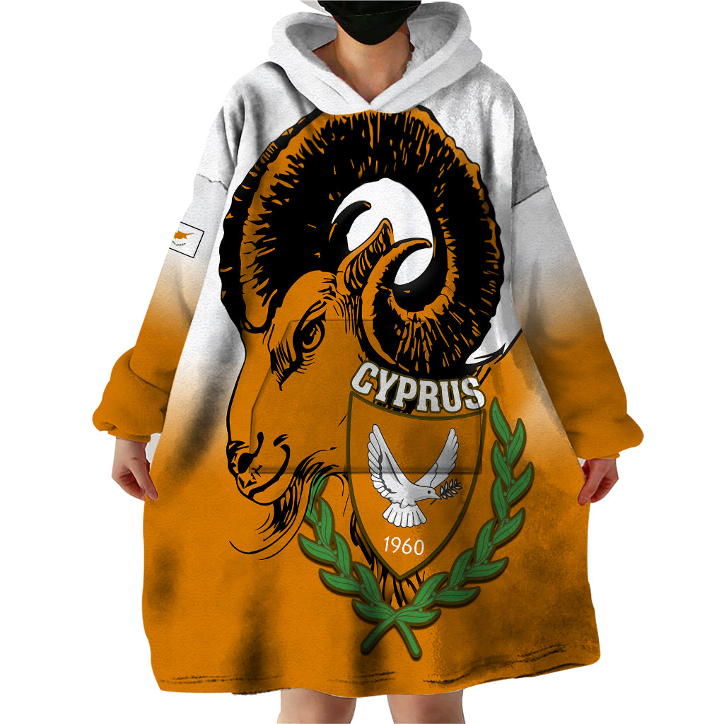 Personalised Cyprus Independence Day Wearable Blanket Hoodie Coat Of Arms With Cypriot Mouflon Gradient Style - Wonder Print Shop